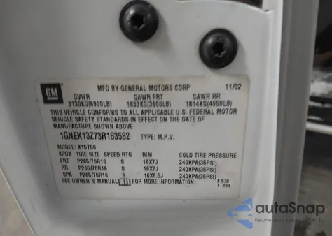 2003 Chevrolet Tahoe Lt z USA, uszkodzony, nr VIN 1GNEK13Z73R183582